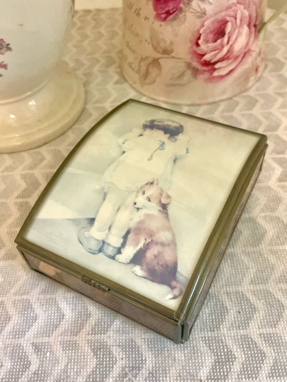 Vintage 90s Bessie Gutman ‘In Disgrace’  Decorative Box-Glass Brass Mirror